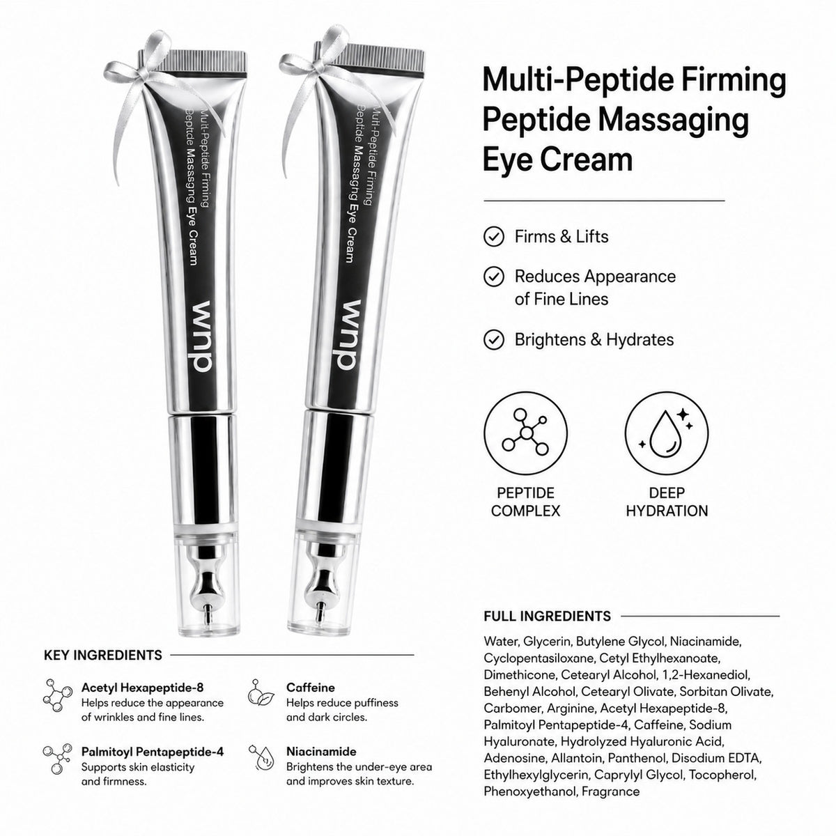 2-Pack Wrinkle Eraser Eye Cream with Cooling Applicator - Hydrating & Revitalizing