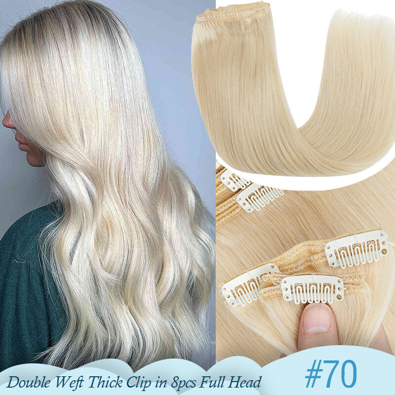 Thick Double Weft Clip-In Human Hair Extensions Full Head 150-170g