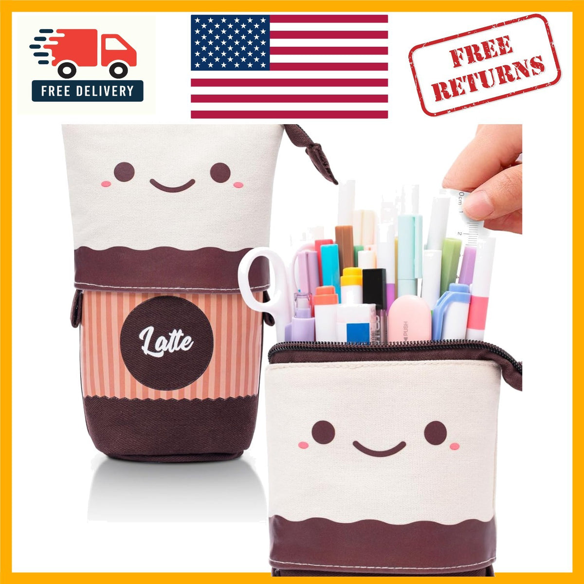 Brown Telescopic Pencil Case - Multi-Functional Makeup & Art Bag