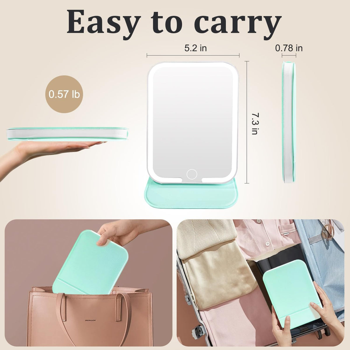 Rechargeable LED Travel Mirror with Lights - 3 Color Touch Dimmable Vanity