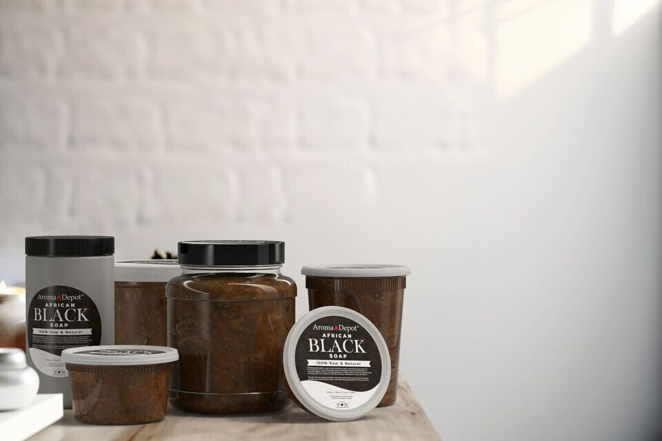 African Black Soap Paste 8oz - Natural Face Body Hair Wash, 6 Pack