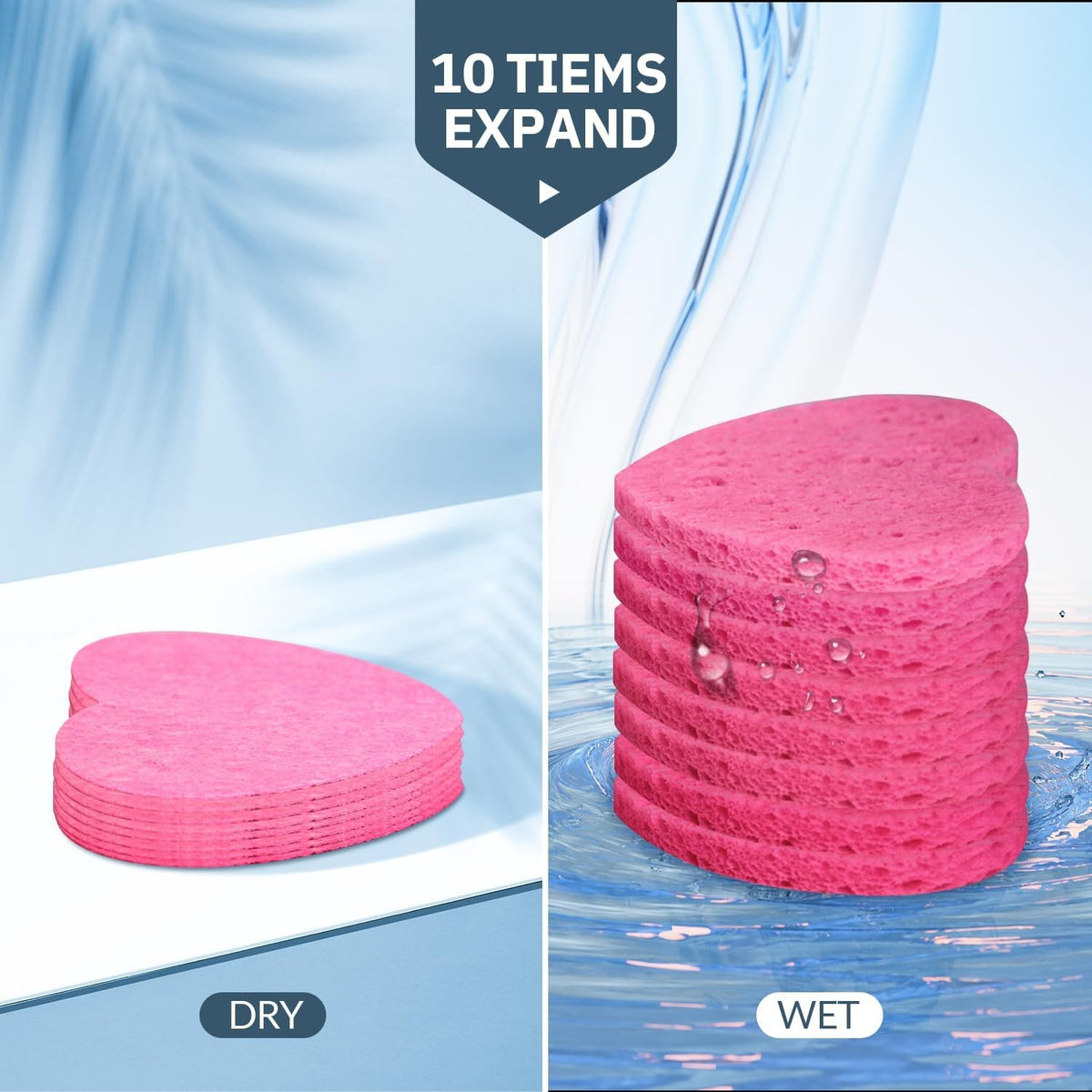 50 Count Heart-Shaped Natural Cellulose Facial Sponges for Gentle Daily Cleansing