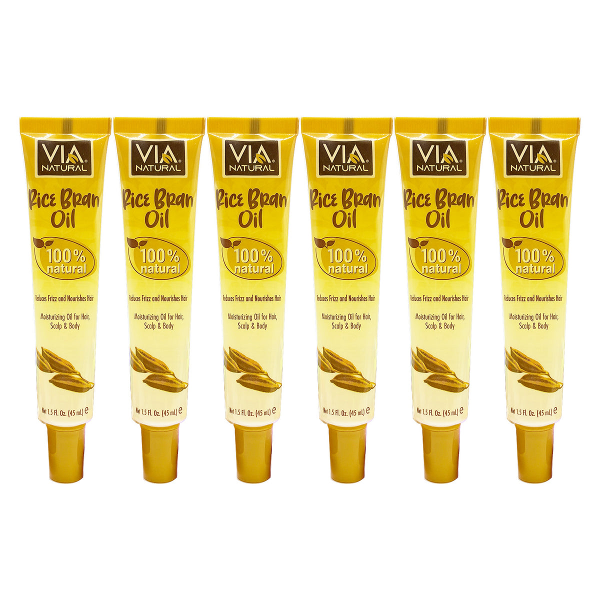 Natural Rice Bran Oil for Hair, Skin & Body - Nourishing Moisturizer, 1.5oz, Pack of 2-6