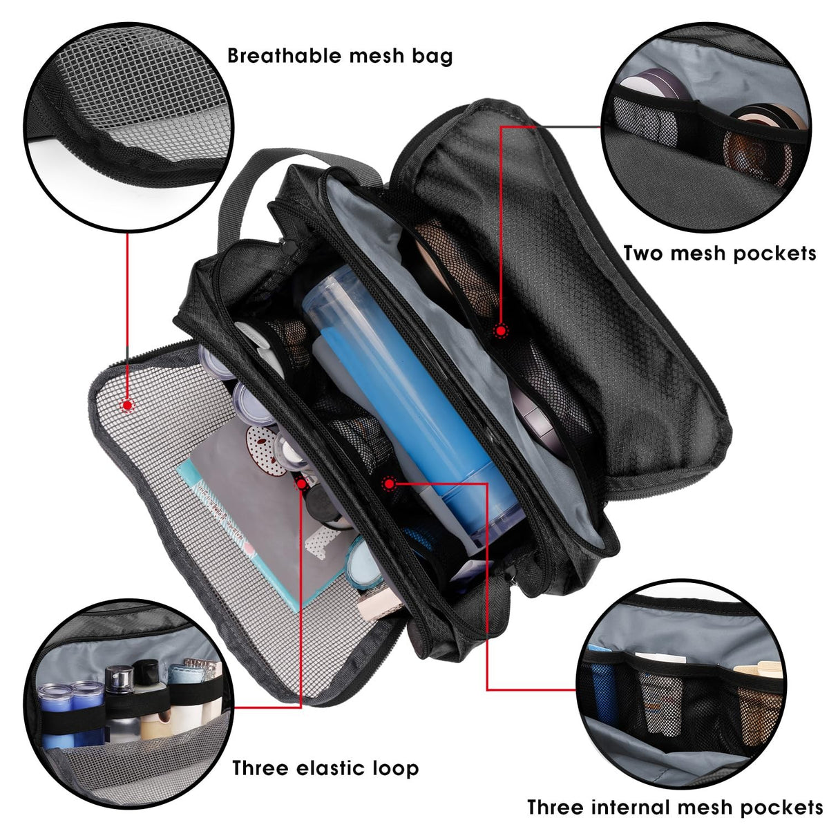 Men's Water-Resistant Travel Toiletry Bag Dopp Kit with Multiple Compartments