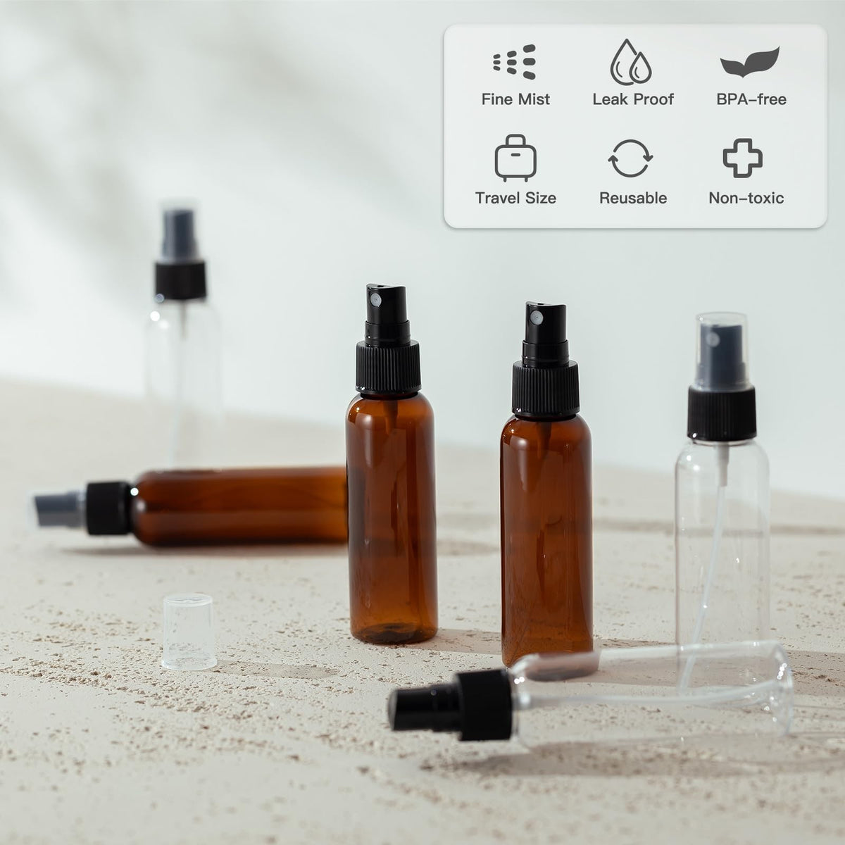 Refillable 2oz Travel Spray Bottles - Clear Fine Mist Atomizers 10 Pack
