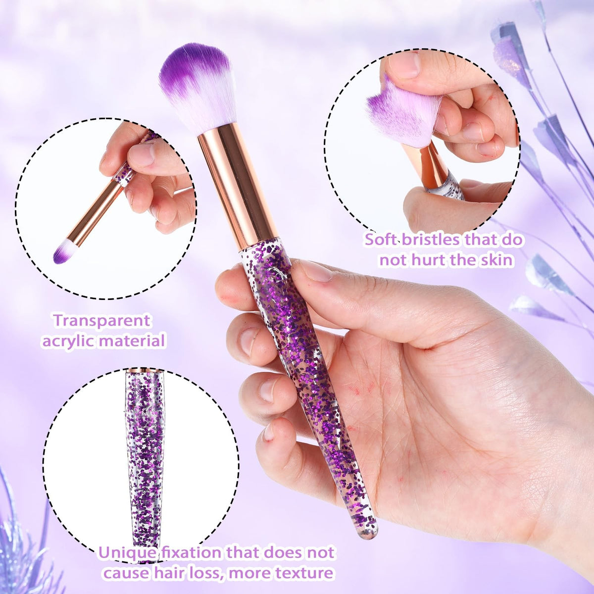 Professional Glitter Makeup Brush Set - 10 Synthetic Face & Eye Brushes