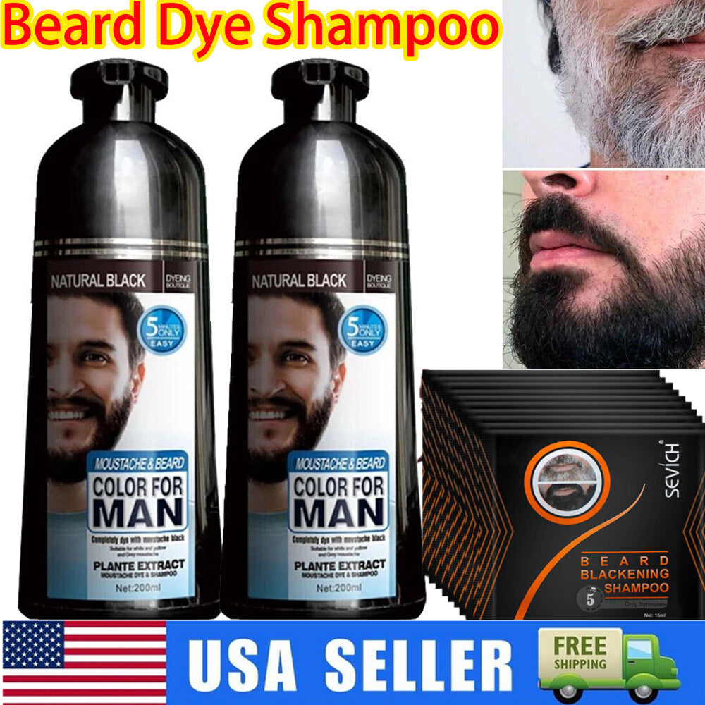 Beard Hair Color Dye Shampoo - Instant Black Darkening