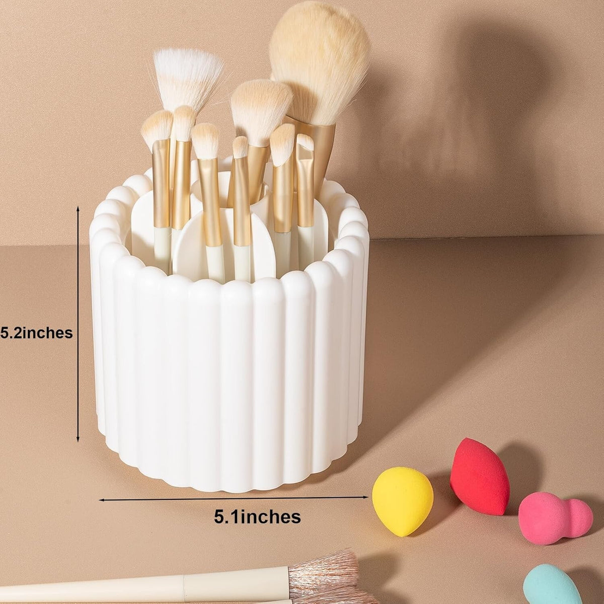 Rotating Makeup Brush Holder with 7 Slots - Removable Organizer for Vanity
