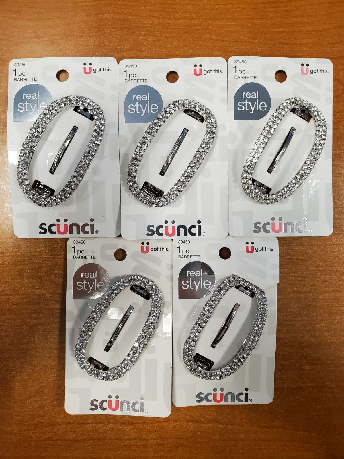 5 Pack: Scunci Real Style Faux Diamond Barrette Hair Clip (4500) R8P8a