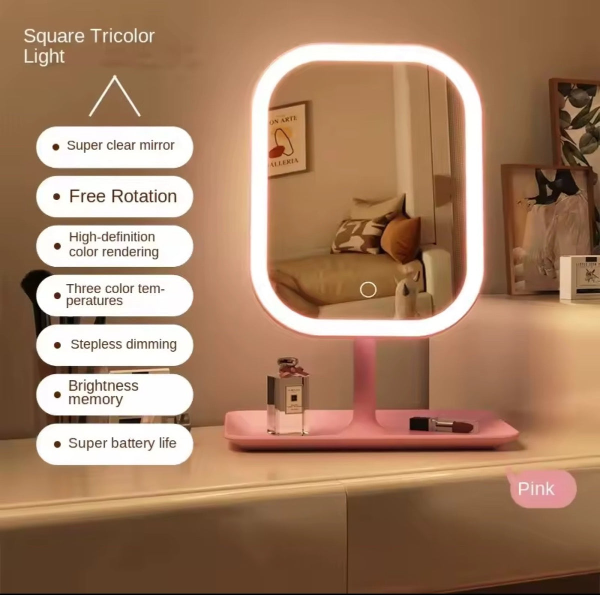 Adjustable LED Makeup Mirror with Touch Control & Portable Design