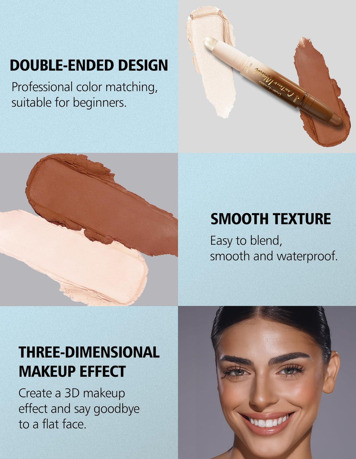 Dual-Ended Contour & Highlighter Stick for Face Sculpting - Cream Makeup
