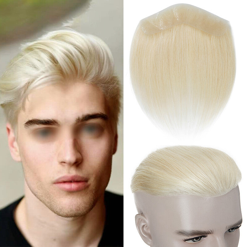 Men's Receding Hairline Toupee with Human Hair & Skin PU Base