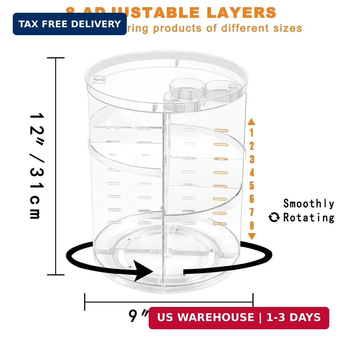 Rotating Makeup Organizer with Adjustable Layers - Spinning Vanity Storage for Cosmetics & Skincare