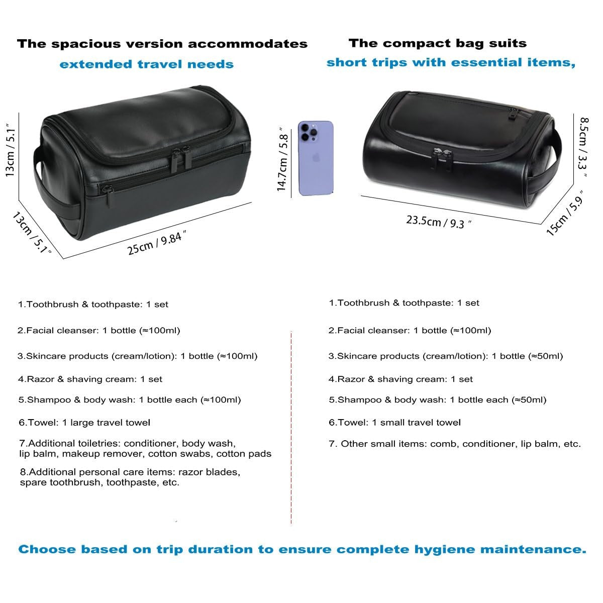 Men's Leather Toiletry Bag with Water-Resistant Interior - Travel Organizer