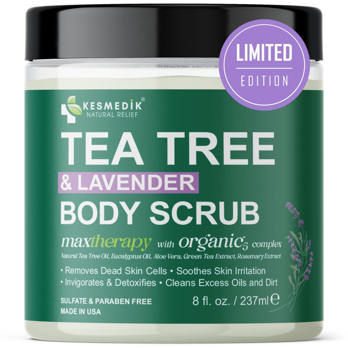 KESMEDIK Tea Tree Body Foot Scrub Himalayan Salt Exfoliating, Stem