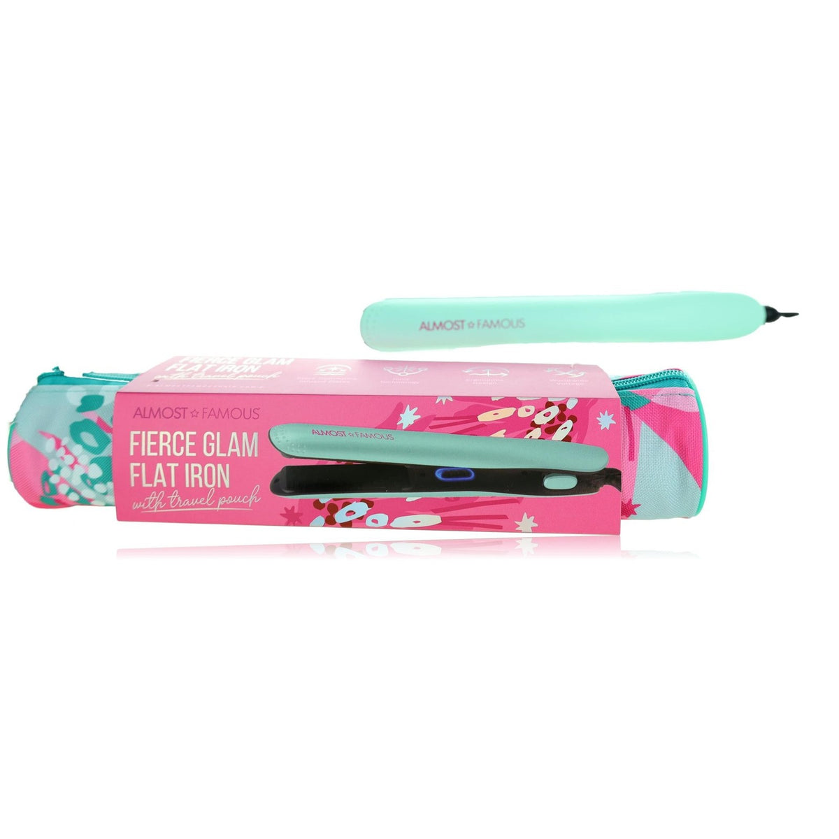 Hair Styling Flat Iron with Travel Pouch - Turquoise - Almost Famous
