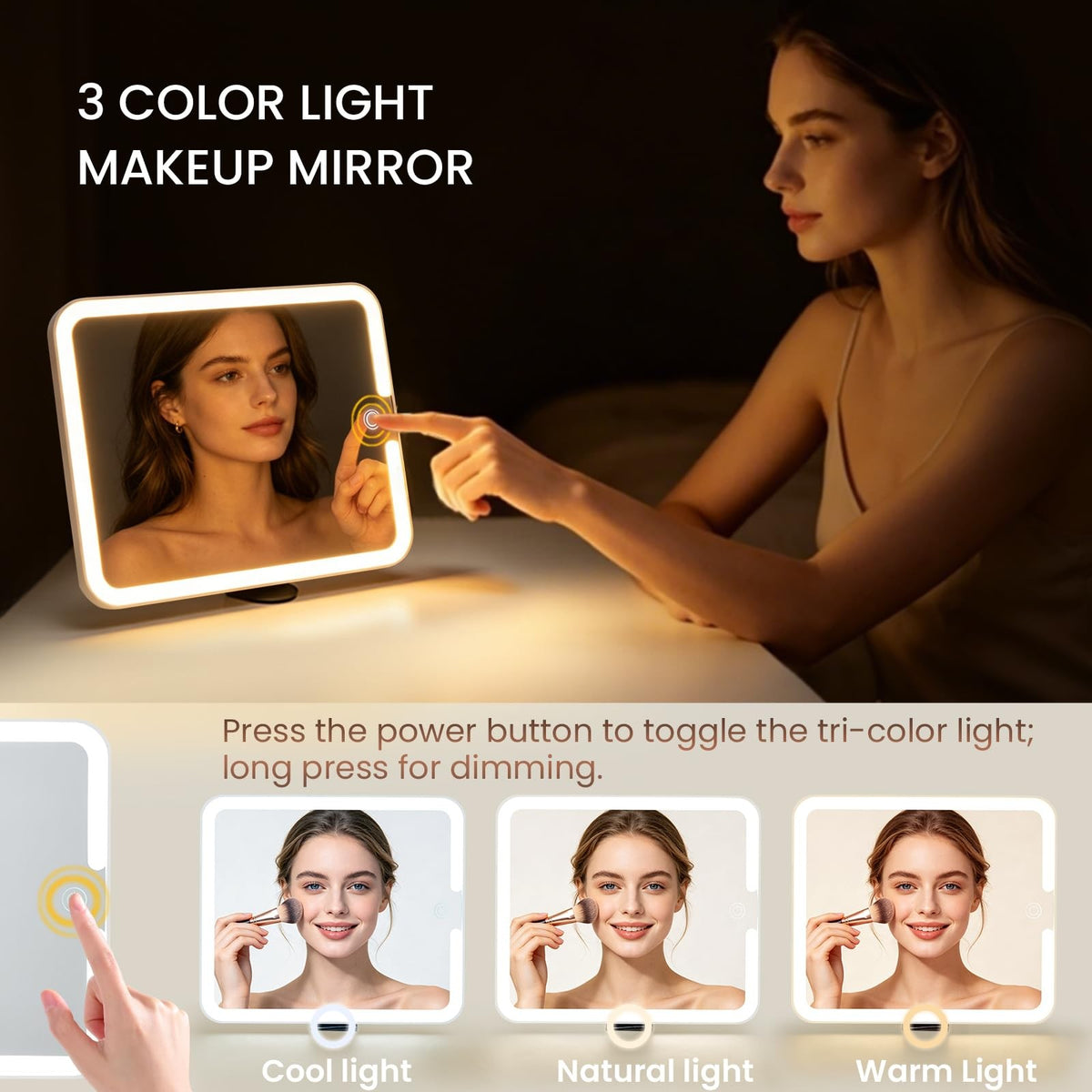 Travel Makeup Organizer Bag with LED Lighted Mirror - Waterproof Leather, 9.64 Inch