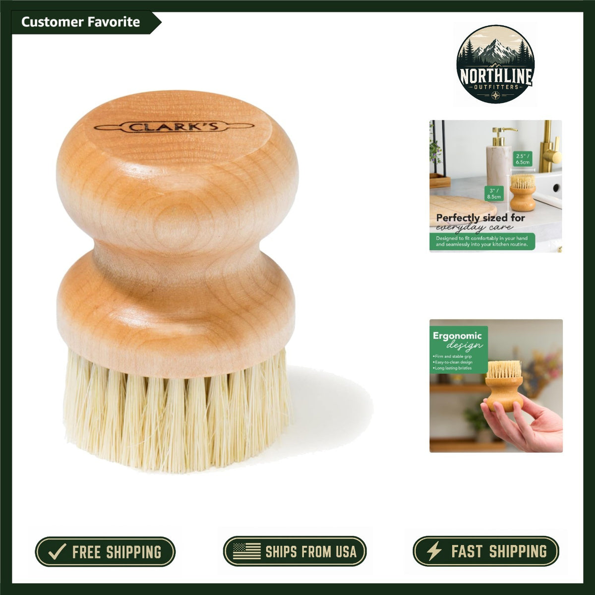 Wooden Surface Brush with Maple Wood Handle for Cutting Boards & Kitchen Surfaces