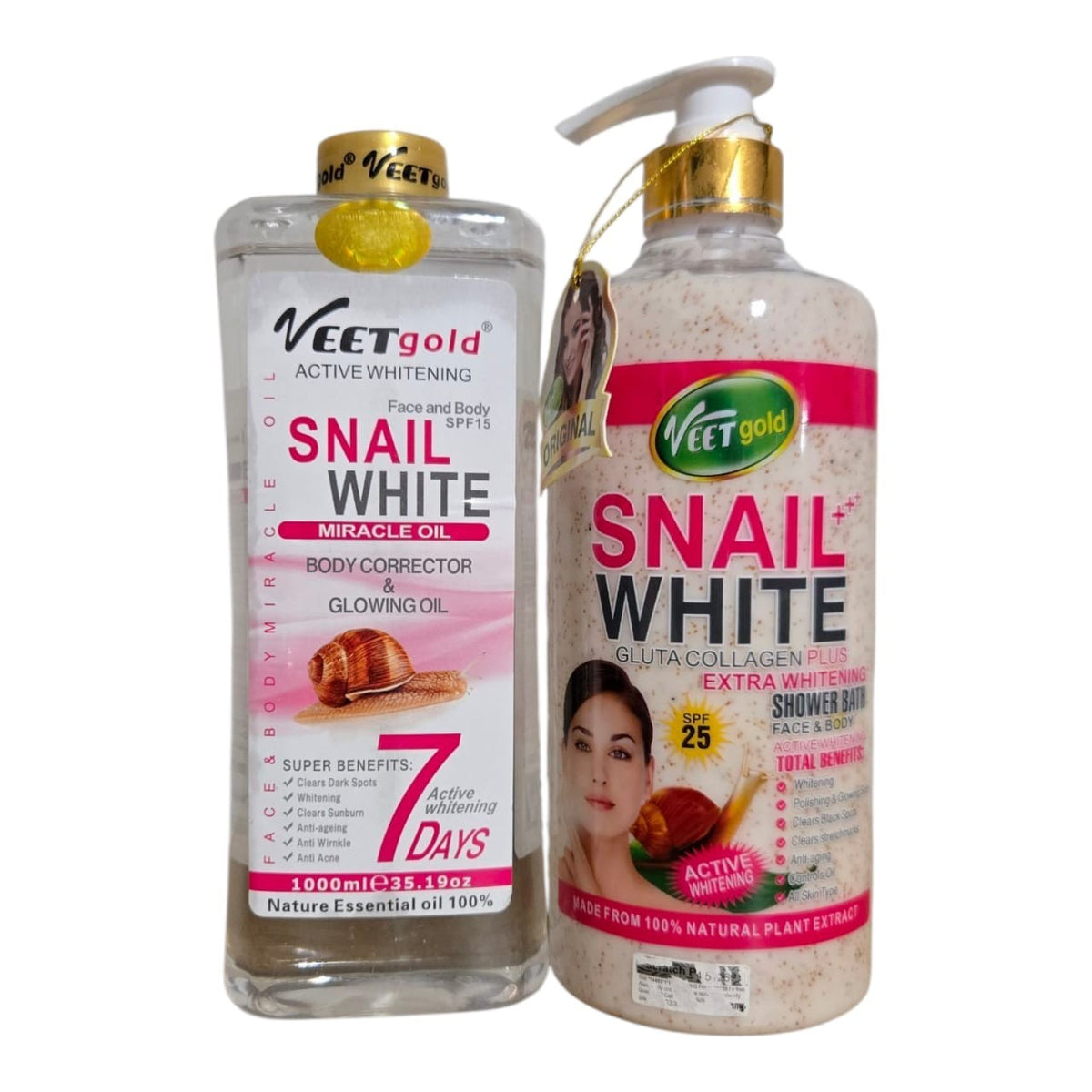 Veet Gold Snail White Corrector & Glowing Face & Body Oil 1000ml SPF 15 + Collagen Shower Gel