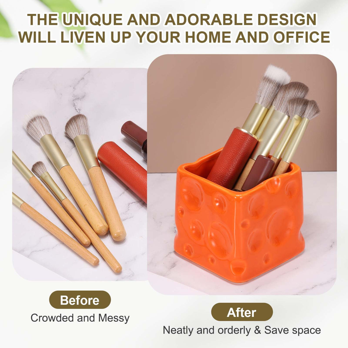 Ceramic Makeup Brush Organizer 3-Inch Bright Green Cosmetic Storage