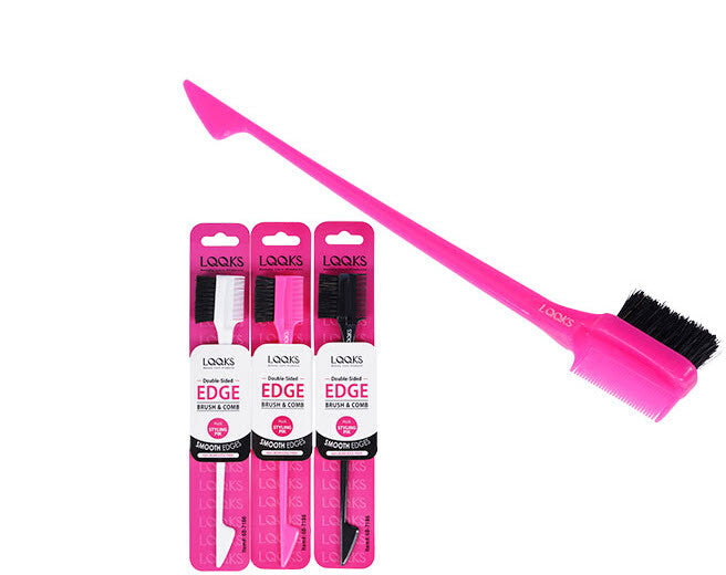 Edge Control Brush and Comb Set - Styling Tool for Natural Hair, Braids & Locs - 3 Pack (Pink, White, Black)