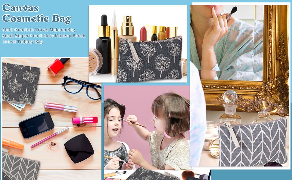 2 Pack Canvas Cosmetic Bags - Cute Multi-Function Travel Makeup Pouches