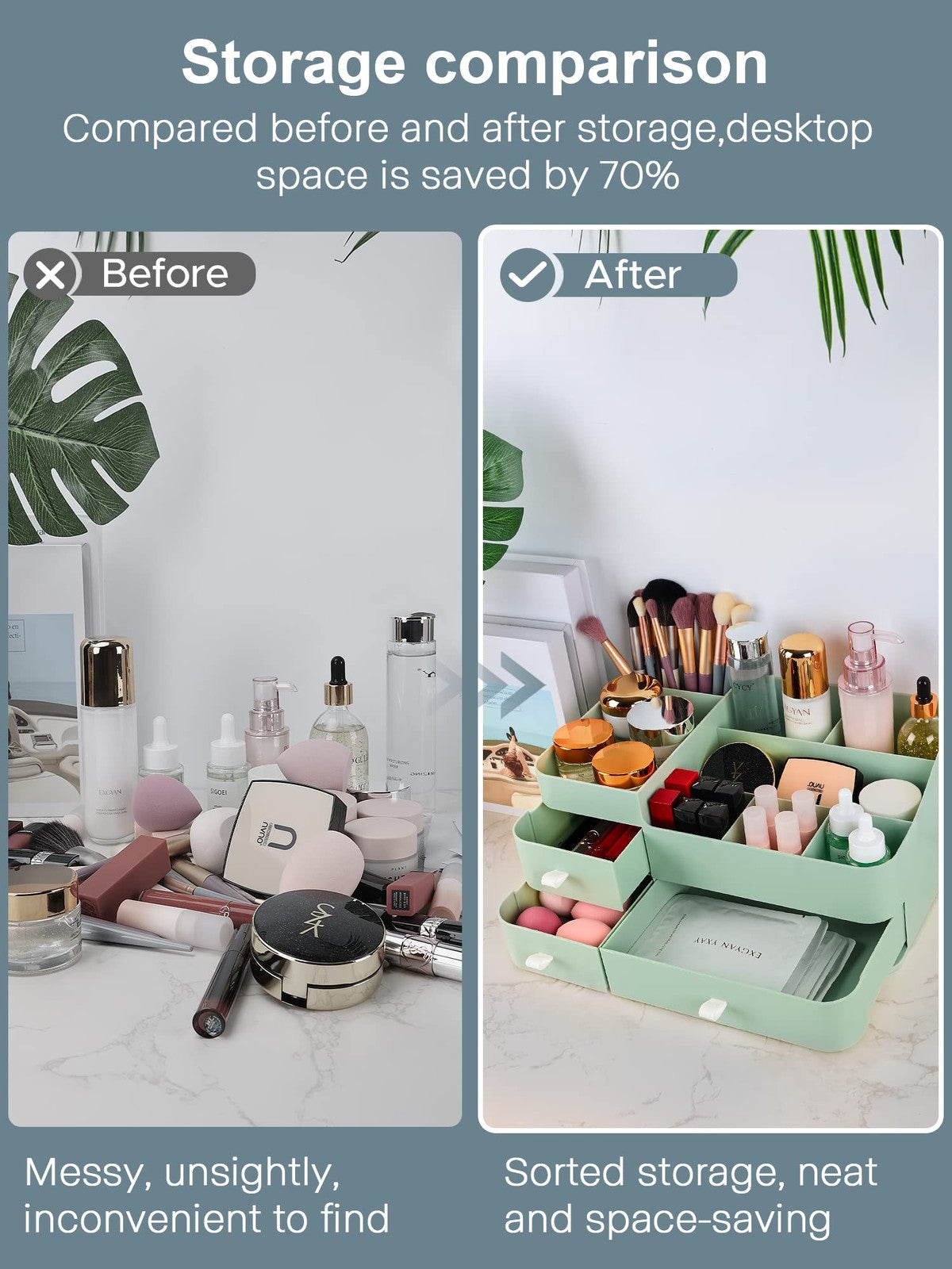 Makeup Organizer with Drawers — Large Capacity Vanity & Bathroom countertop