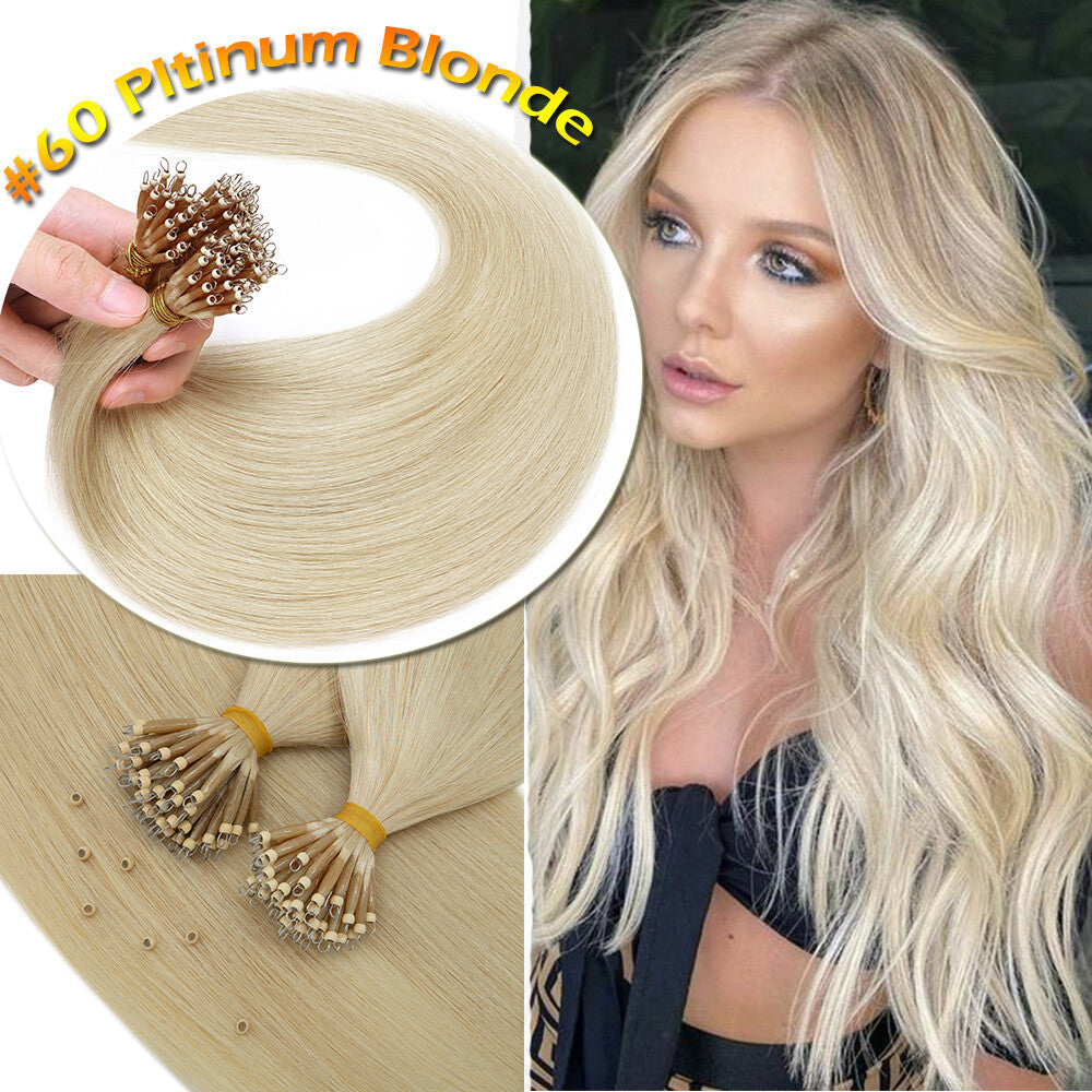 Nano Ring Hair Extensions Thick Straight Human Remy Micro Beads 14-20 Inch