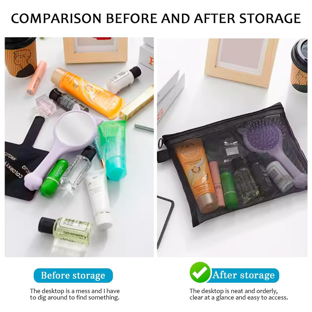 6 Pieces Mesh Cosmetic Bag Set - Lightweight Travel & Storage Pouches