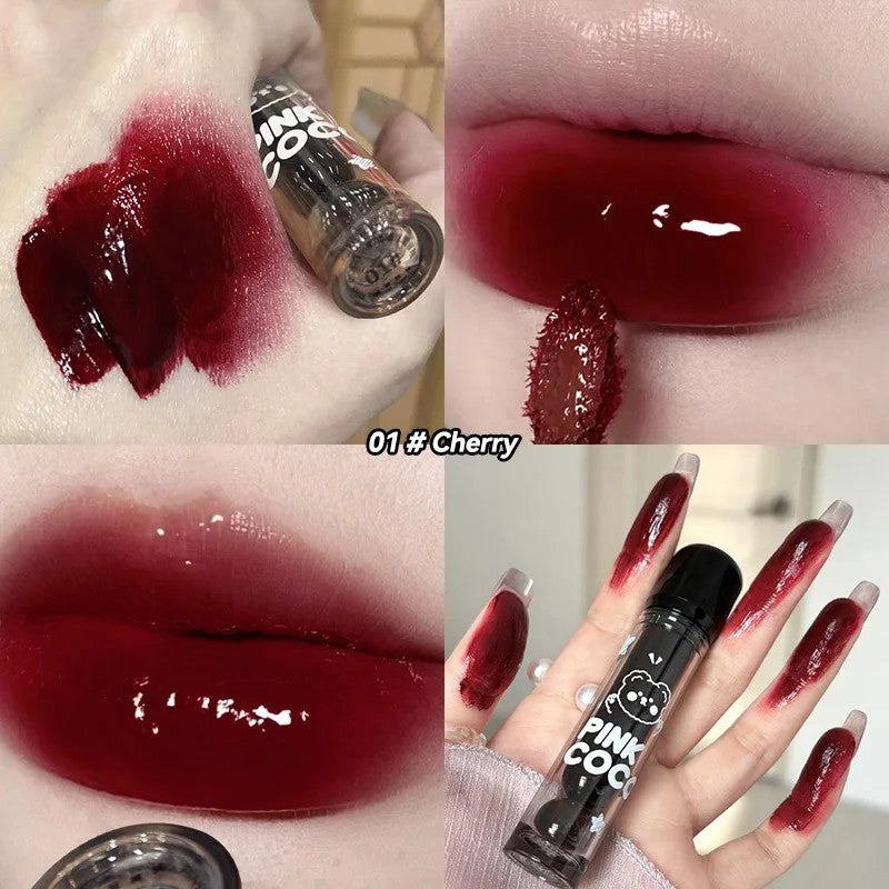 PinkCoco Bear Doodle Lip Gloss - Long-Lasting Shiny Lip Makeup Set