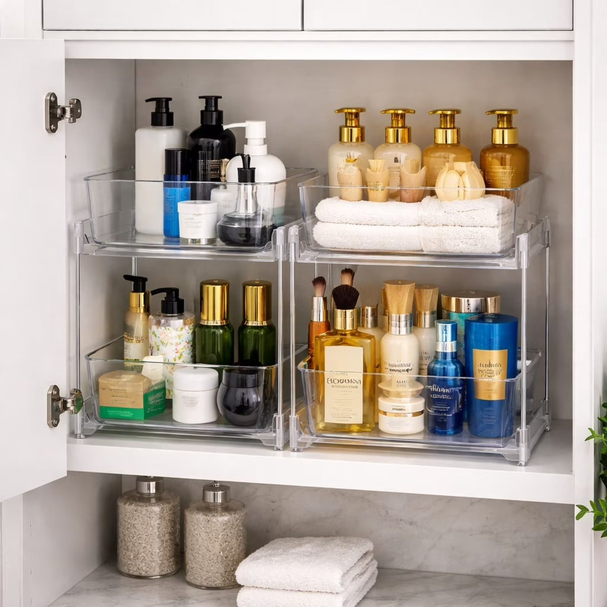 2-Pack Clear 2-Tier Pull-Out Vanity Makeup Storage Drawers