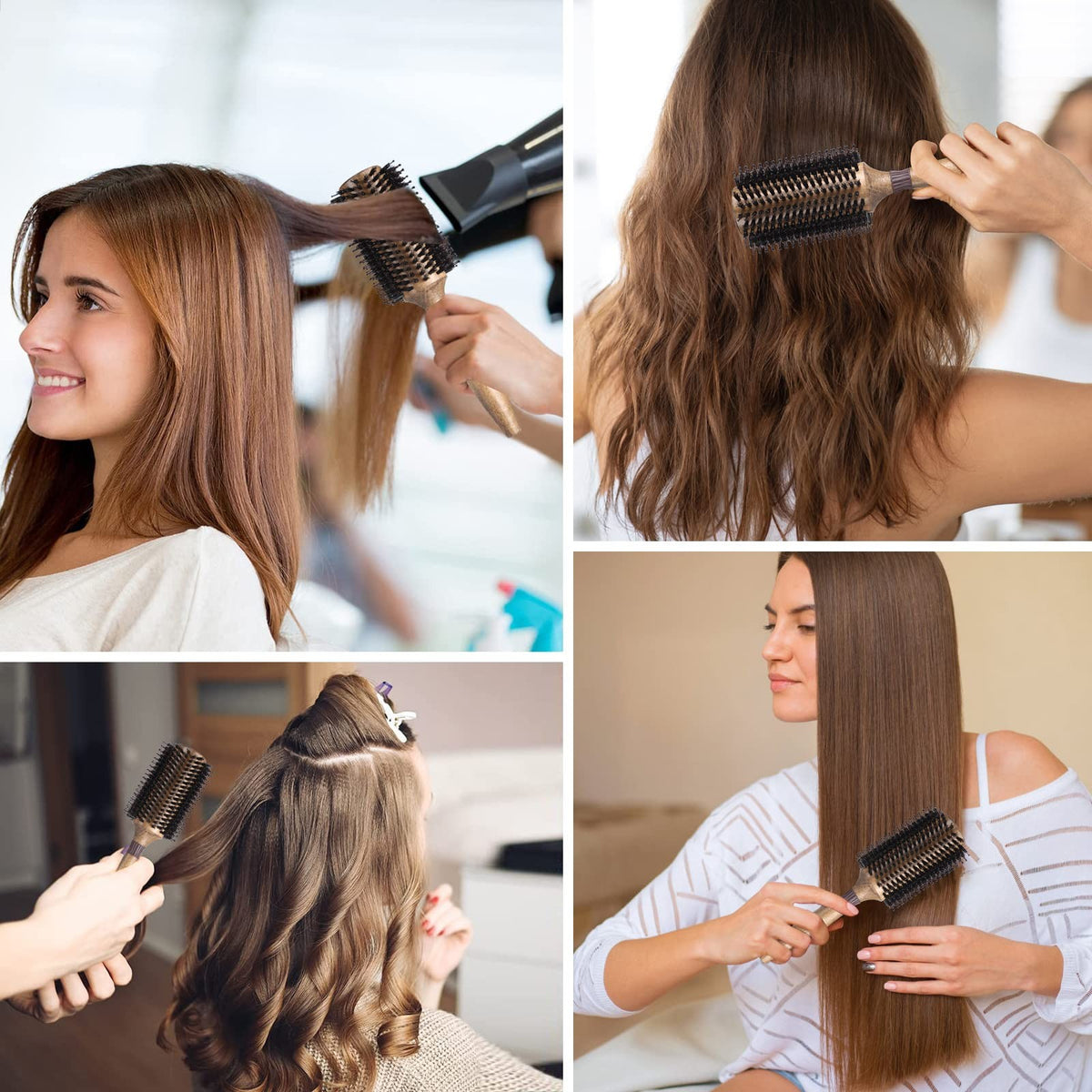 Round Boar Bristle Hair Brush for Blow Drying 2.8 Inch Salon-Style Styling Tool