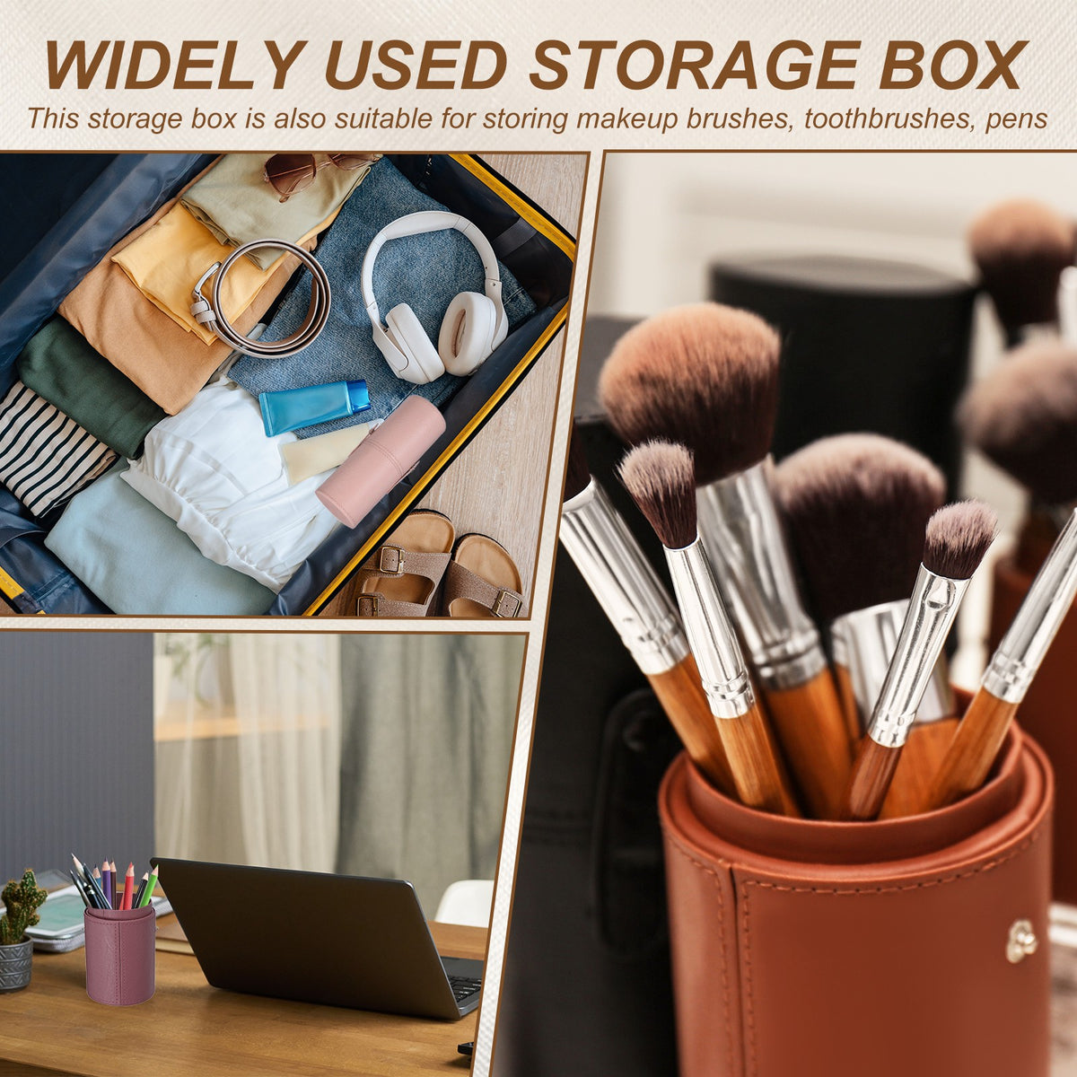 Pink Portable Makeup Brush Holder with Strap, Waterproof & Dustproof Organizer