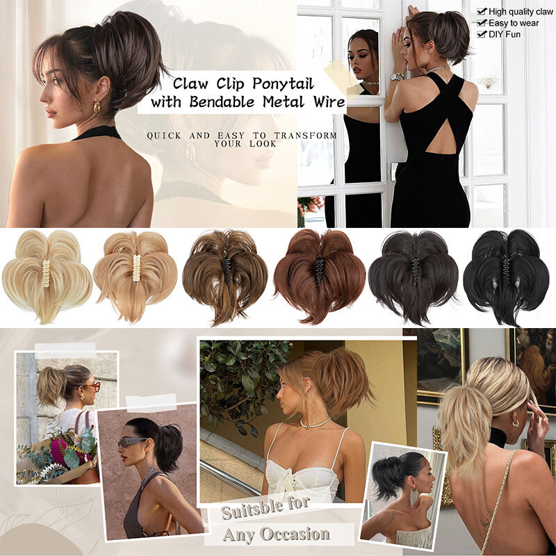 Bendable Clip-In Ponytail Hair Extension - Short 12-Inch Synthetic Bun