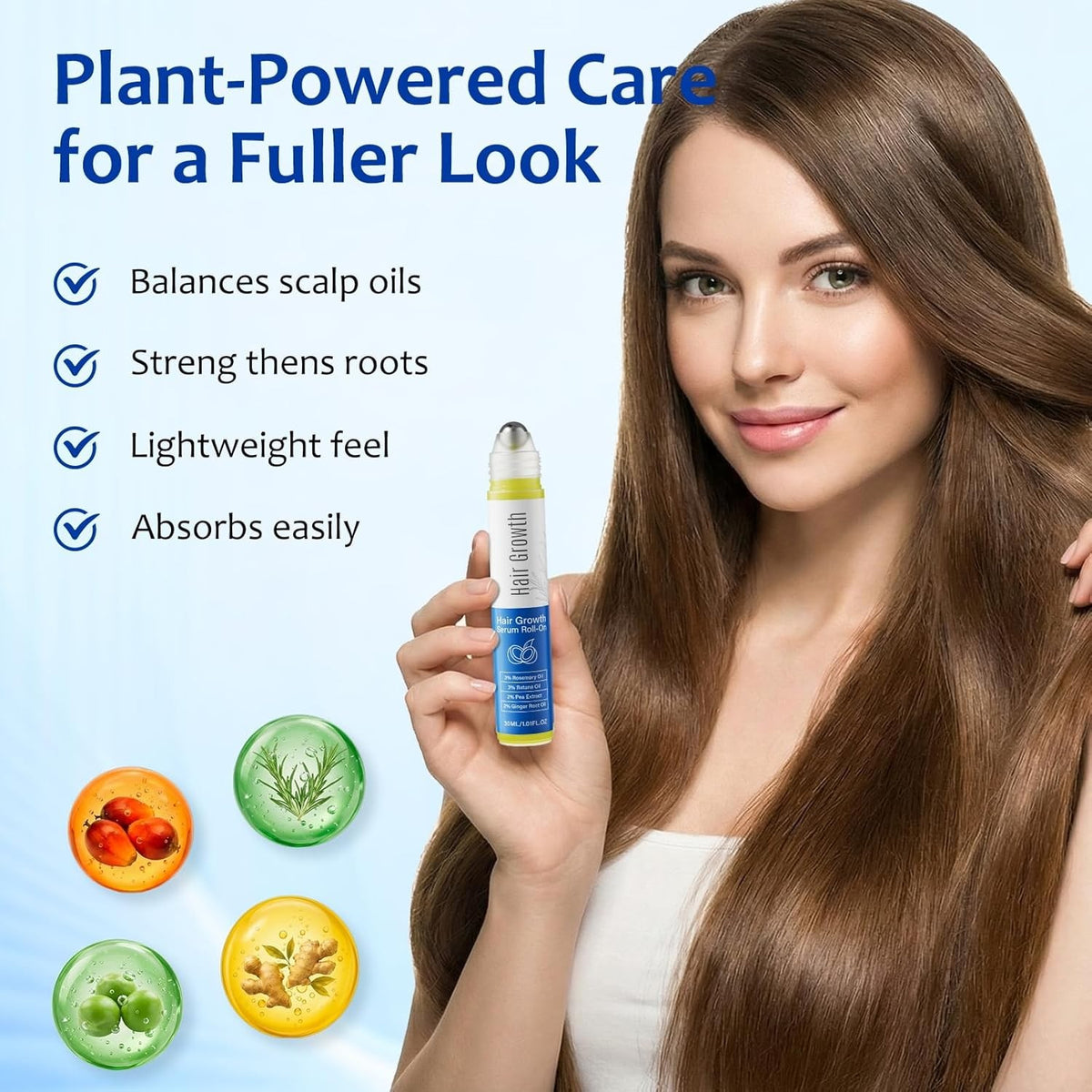 Hair Growth Serum Roll On with 3% Rosemary Bataua Oil 2% Pea Extract