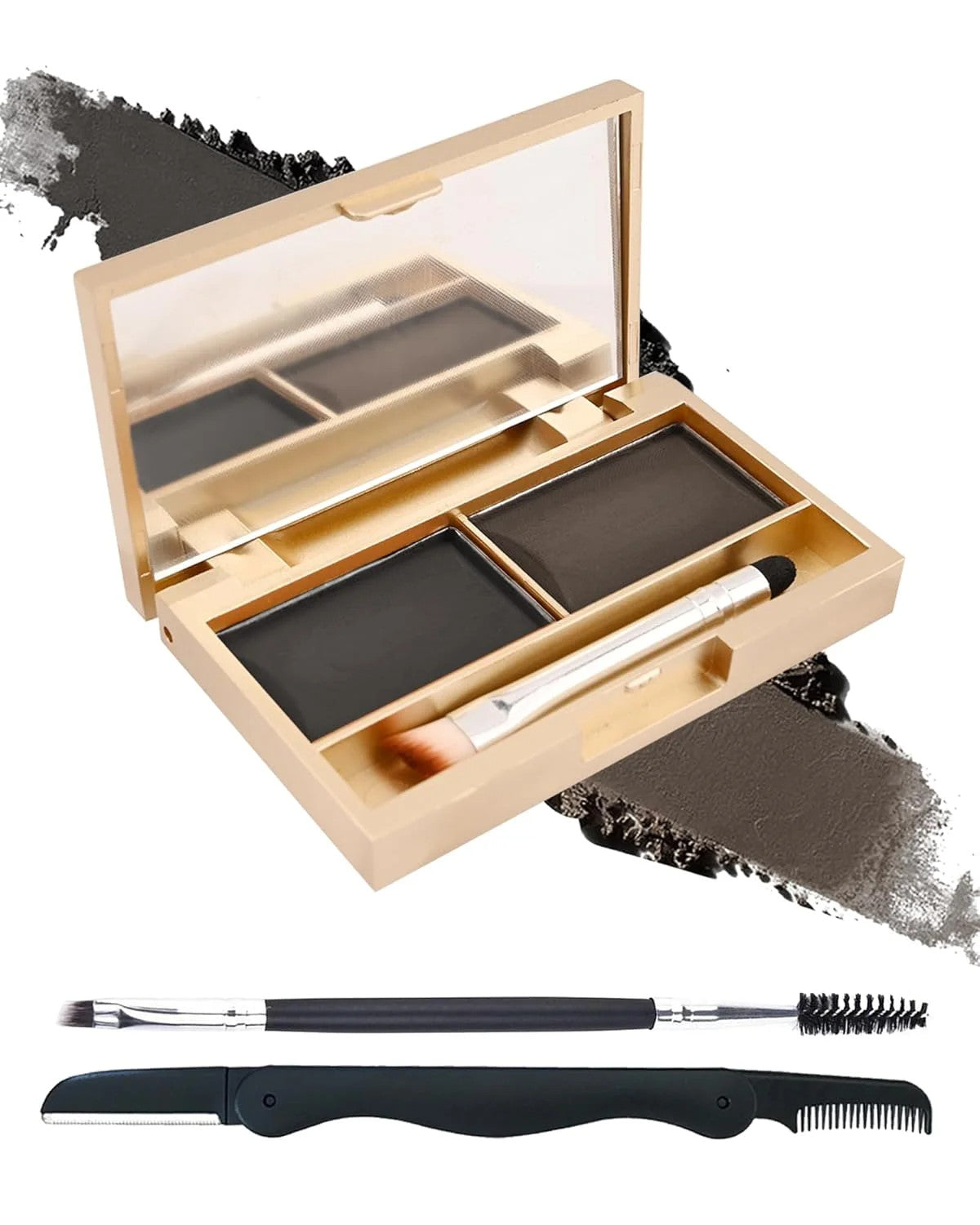 Waterproof Eyebrow Powder Kit for Women - Natural Dark Gray Brown Shades, Includes Brush & Mirror