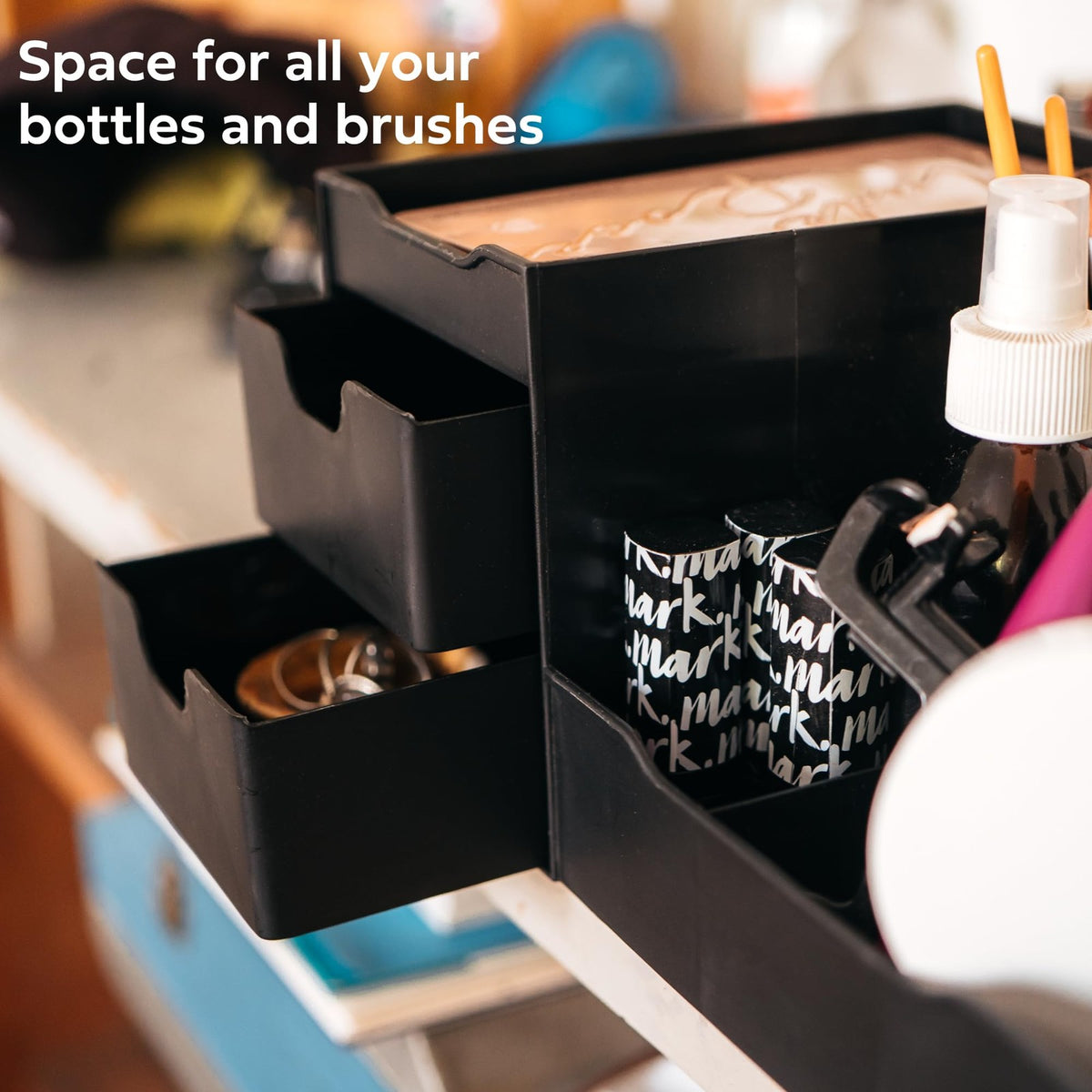 Large Black Vanity Organizer for Countertop Storage - Clutter-Free Makeup & Grooming