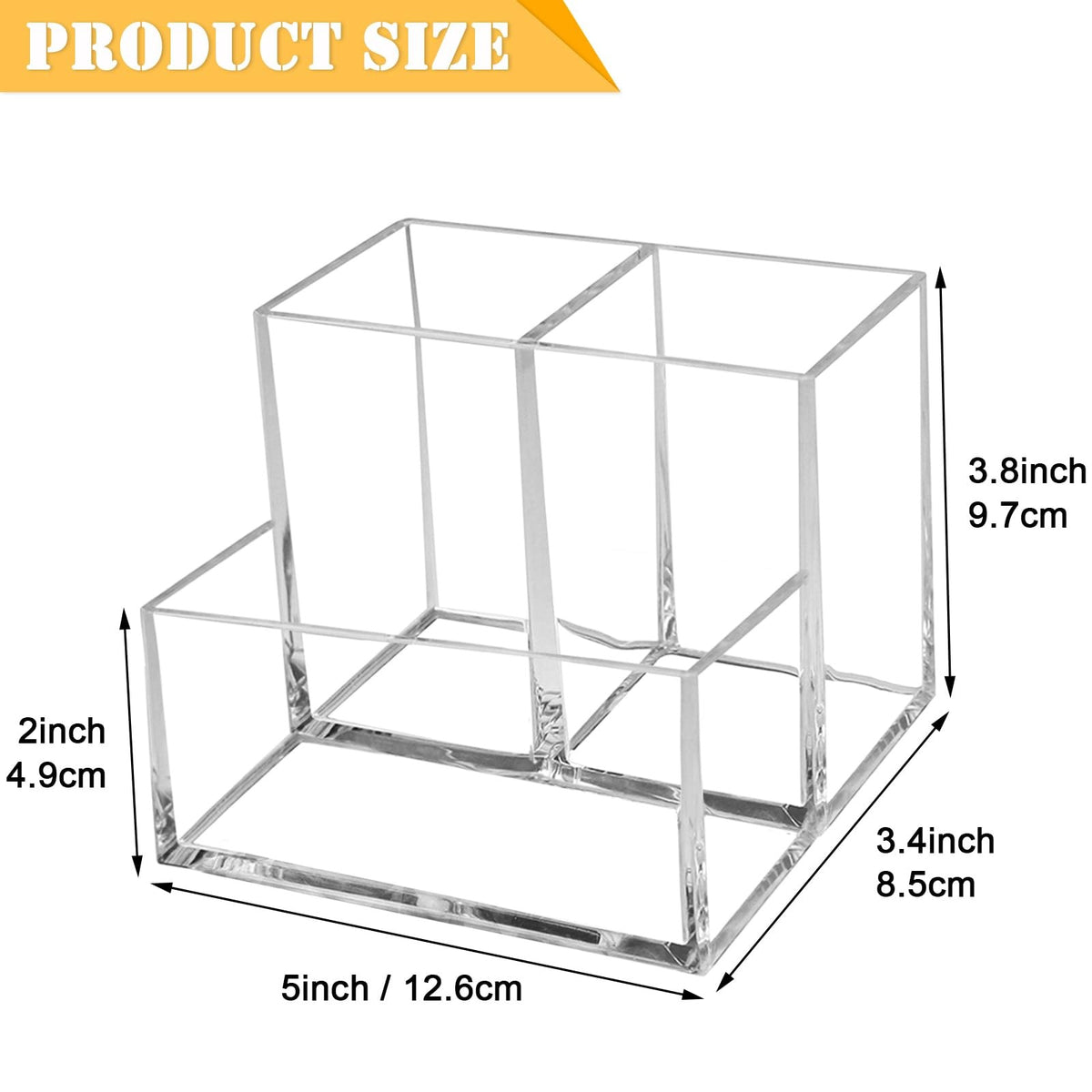 Acrylic Makeup Brush Organizer with 3 Compartments - Clear Storage for Cosmetics & Accessories