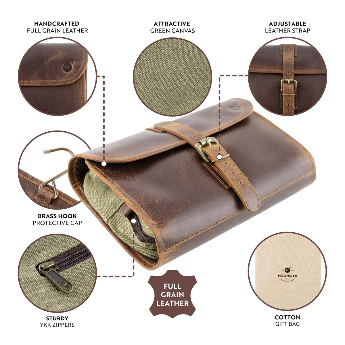 Leather Hanging Toiletry Bag for Men & Women Travel Organizer Dopp Kit
