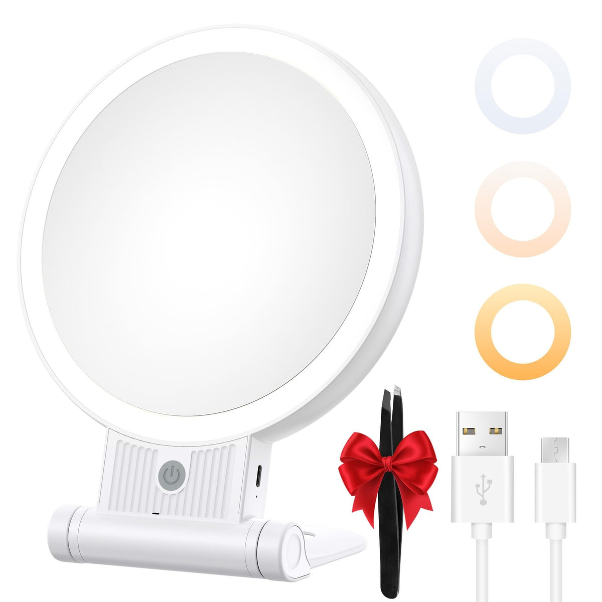 Lighted Makeup Mirror with 1X/30X Magnification, 3-Color LED, Rechargeable