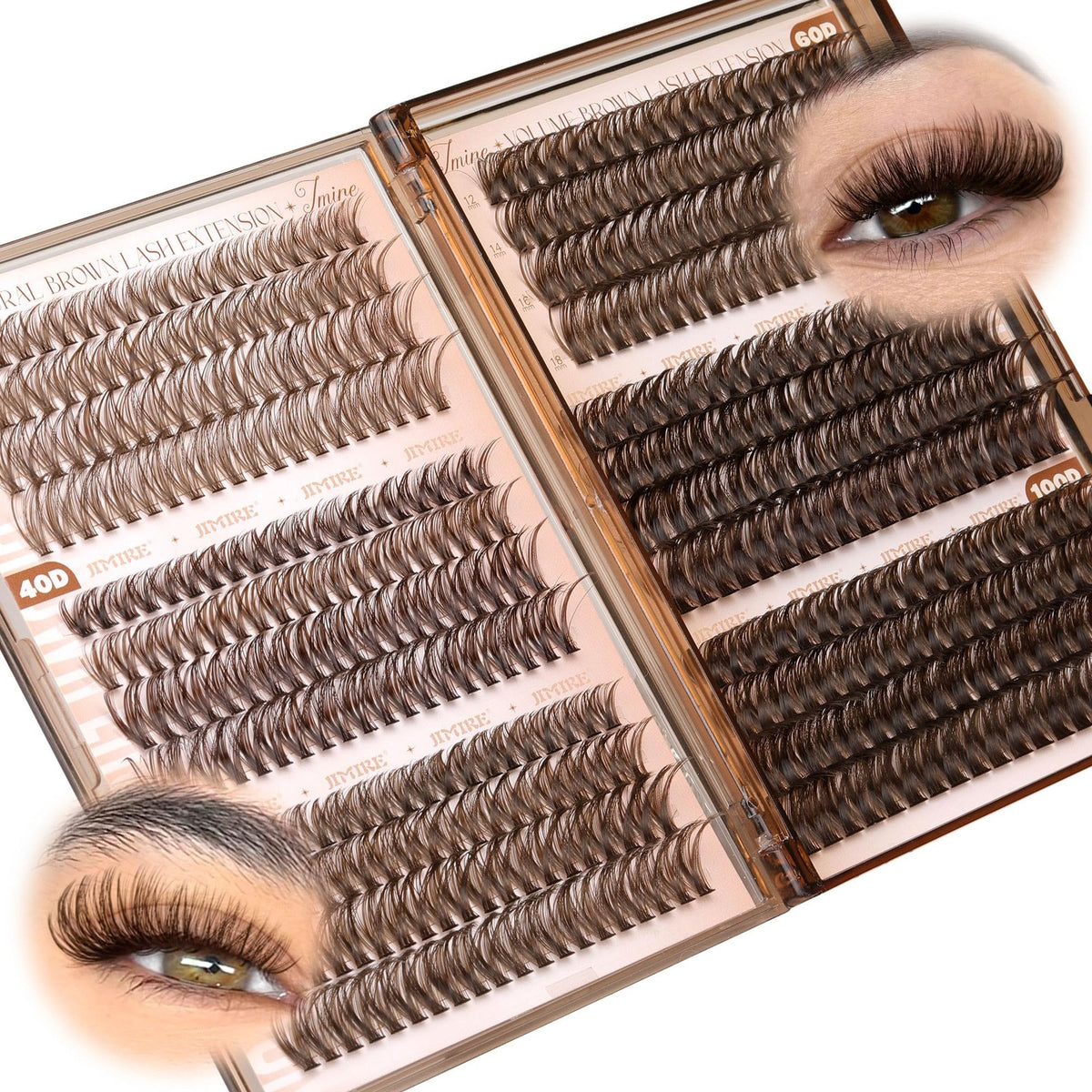 Brown Eyelash Clusters Set - 6 Styles Mixed D Curly Lash Extensions 476 pcs