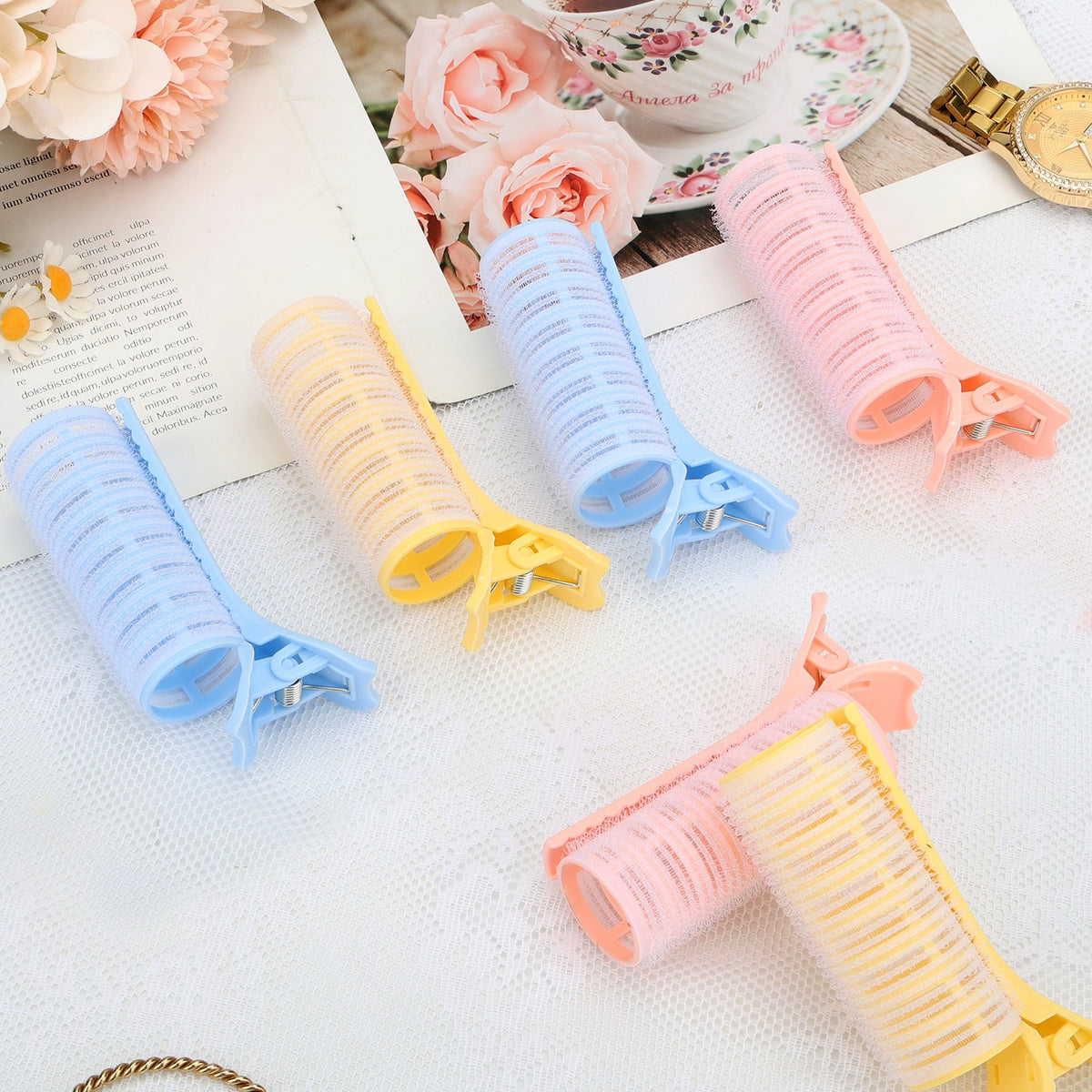 Heatless Hair Curler Set with Self-Adhesive Clips for Voluminous Styles - 12 PCS