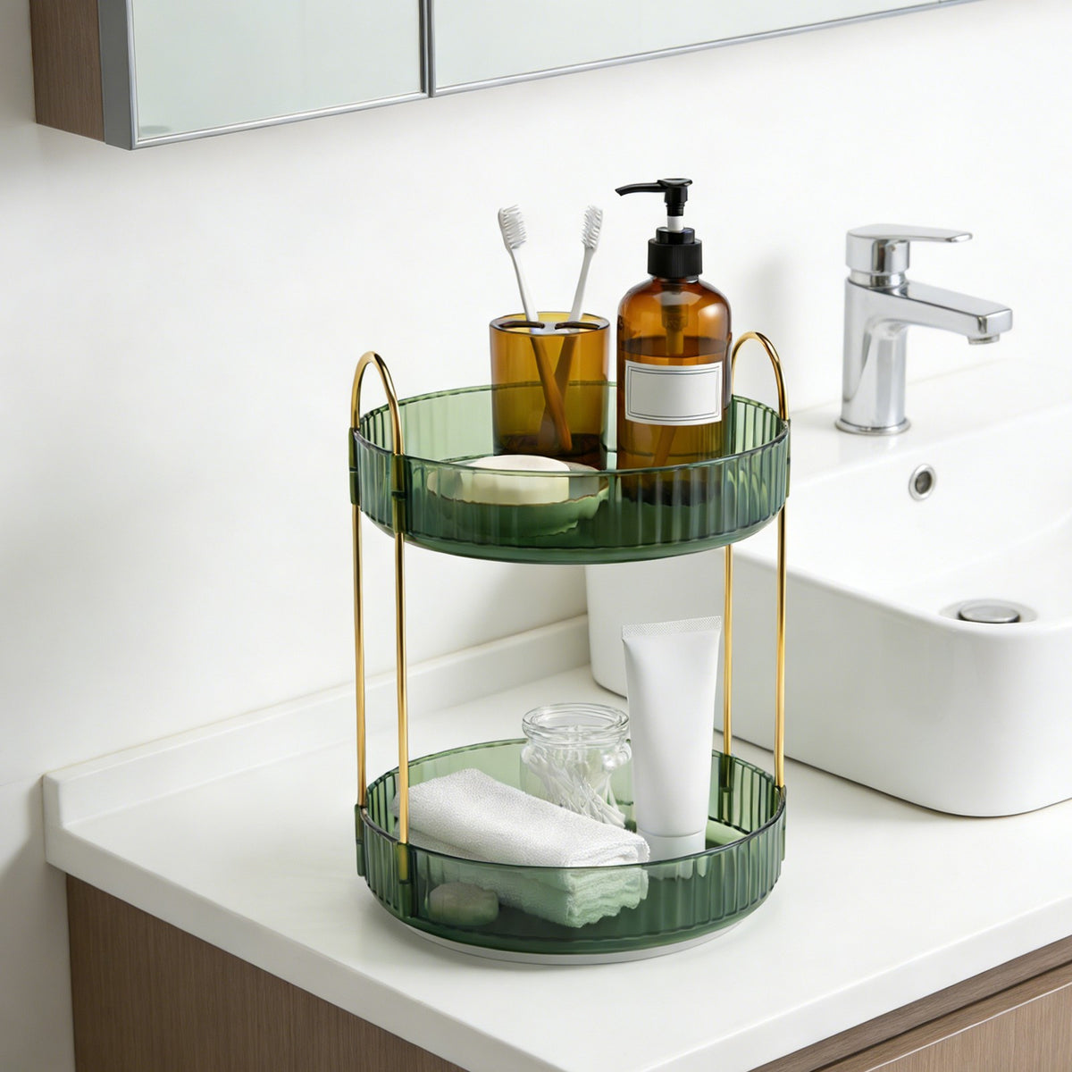2-Tier Rotating Makeup Organizer for Vanity and Bathroom Storage