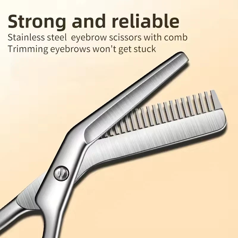 Stainless Steel Eyebrow Scissors with Comb - Precision Grooming Tool