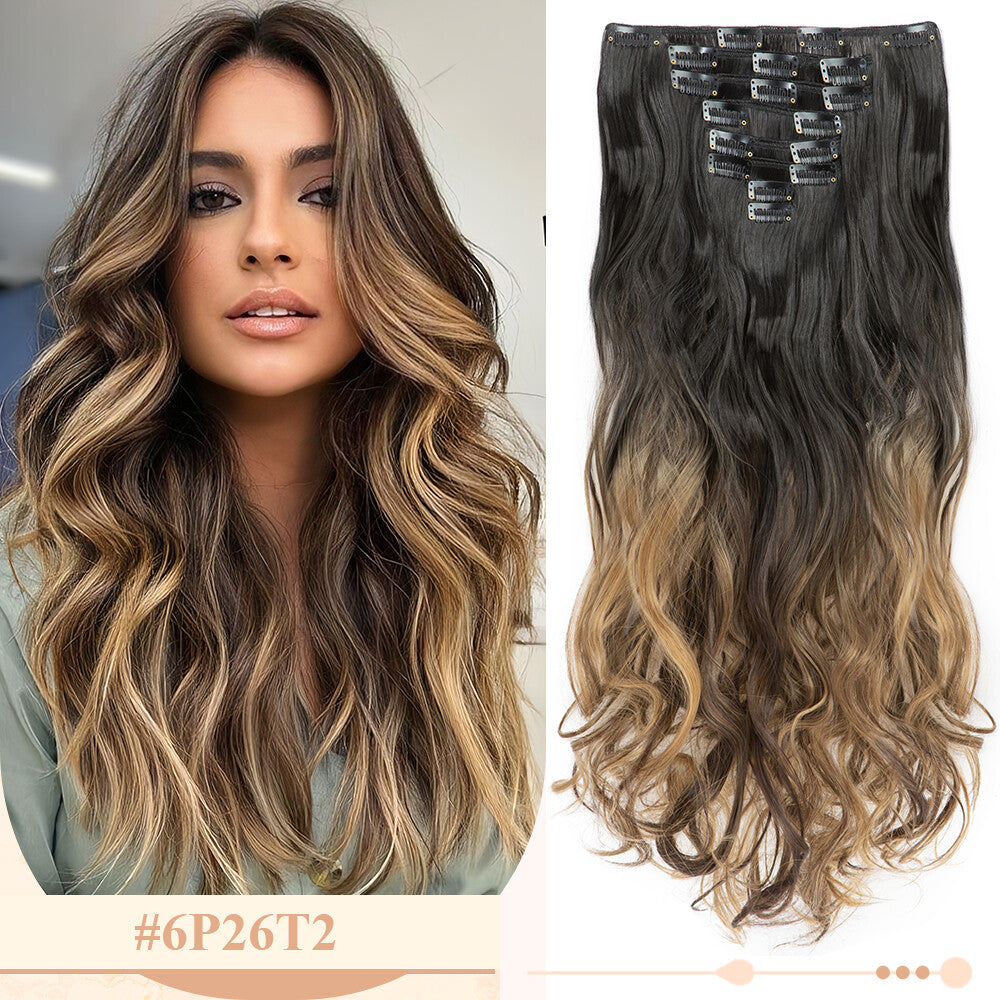 Clip-In Hair Extensions Full Head Ombre Highlight Synthetic Thick Hair 8-24 Inches