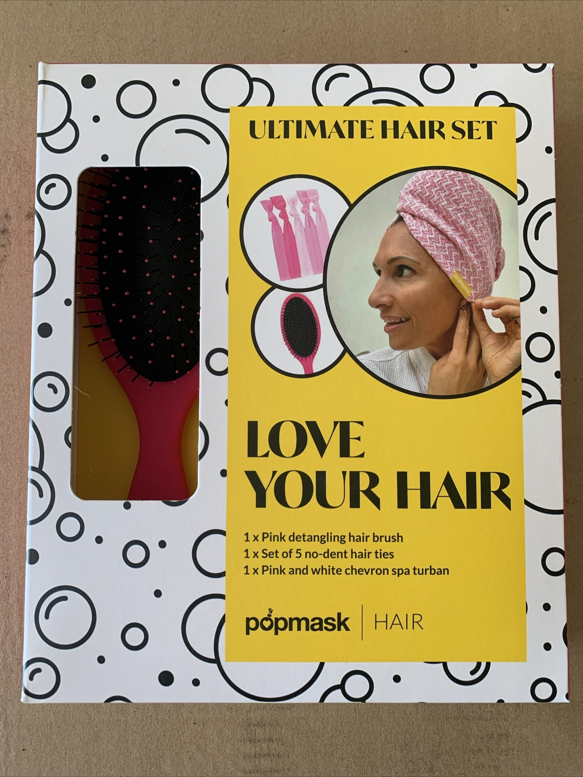 Pink Detangling Hair Brush Set with Hair Ties & Turban - Ultimate Hair Care Kit