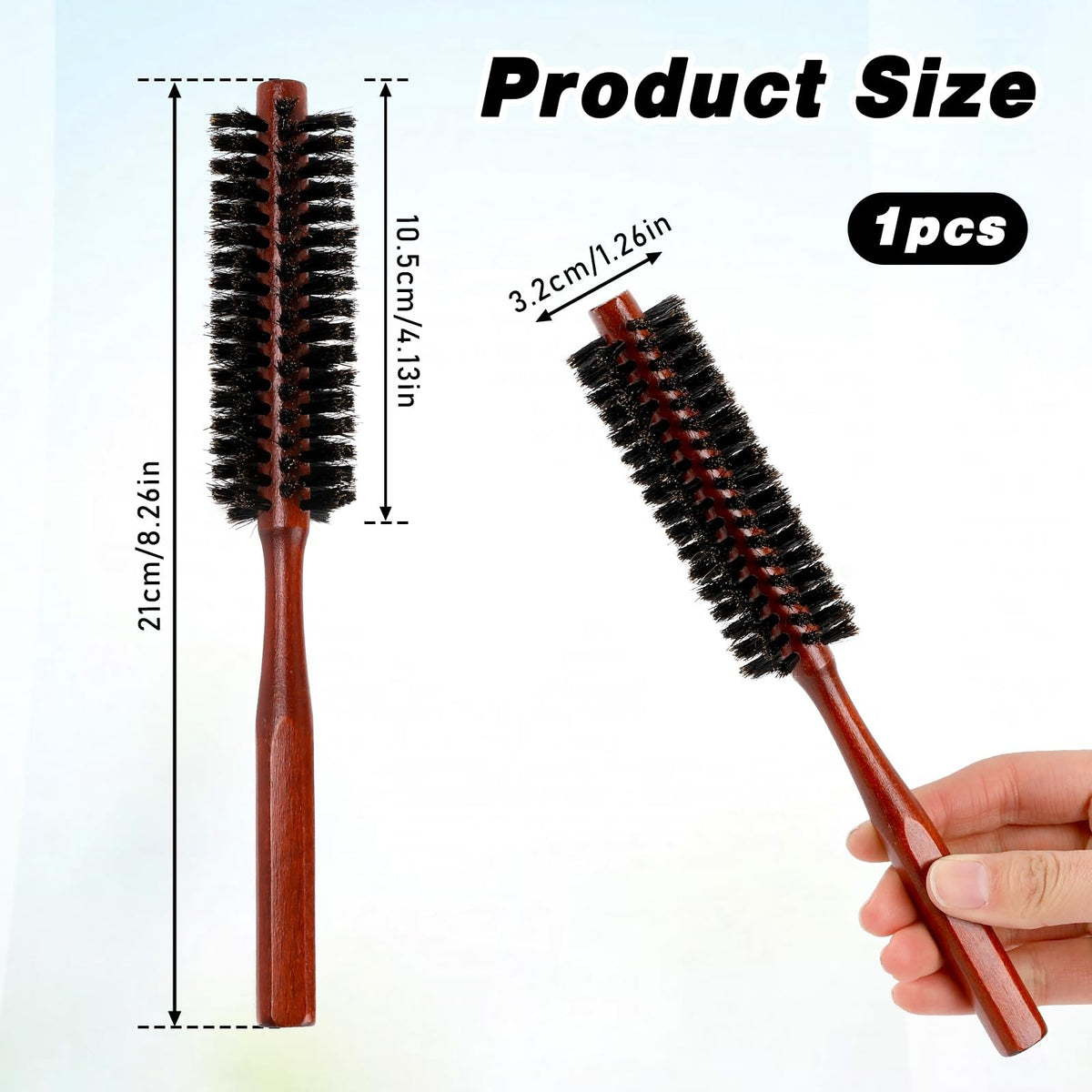 Small Round Boar Bristle Hair Brush for Thin Short Hair - Natural Wooden Styling Brush