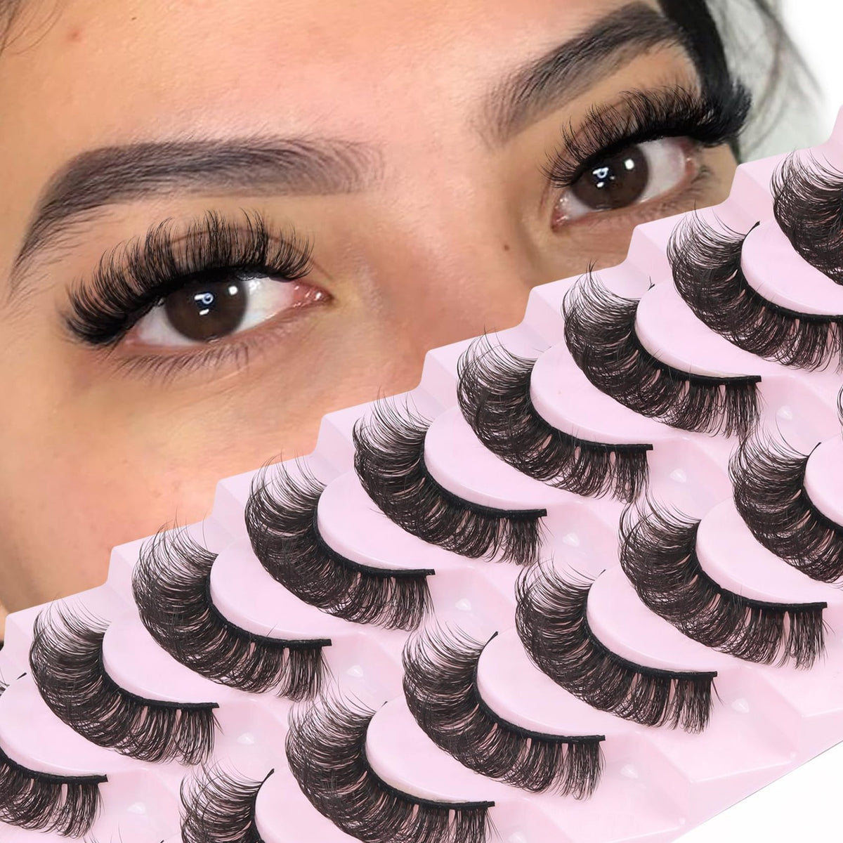 Russian Curl False Eyelashes 10 Pairs Vegan Wispy Strip Lashes for Makeup & Cosplay