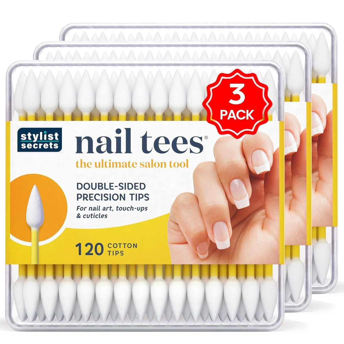 Cotton Tip Nail Tools 120 Count (3 Pack) – Double-Pointed Q-Tip Style for Precise Nail Care