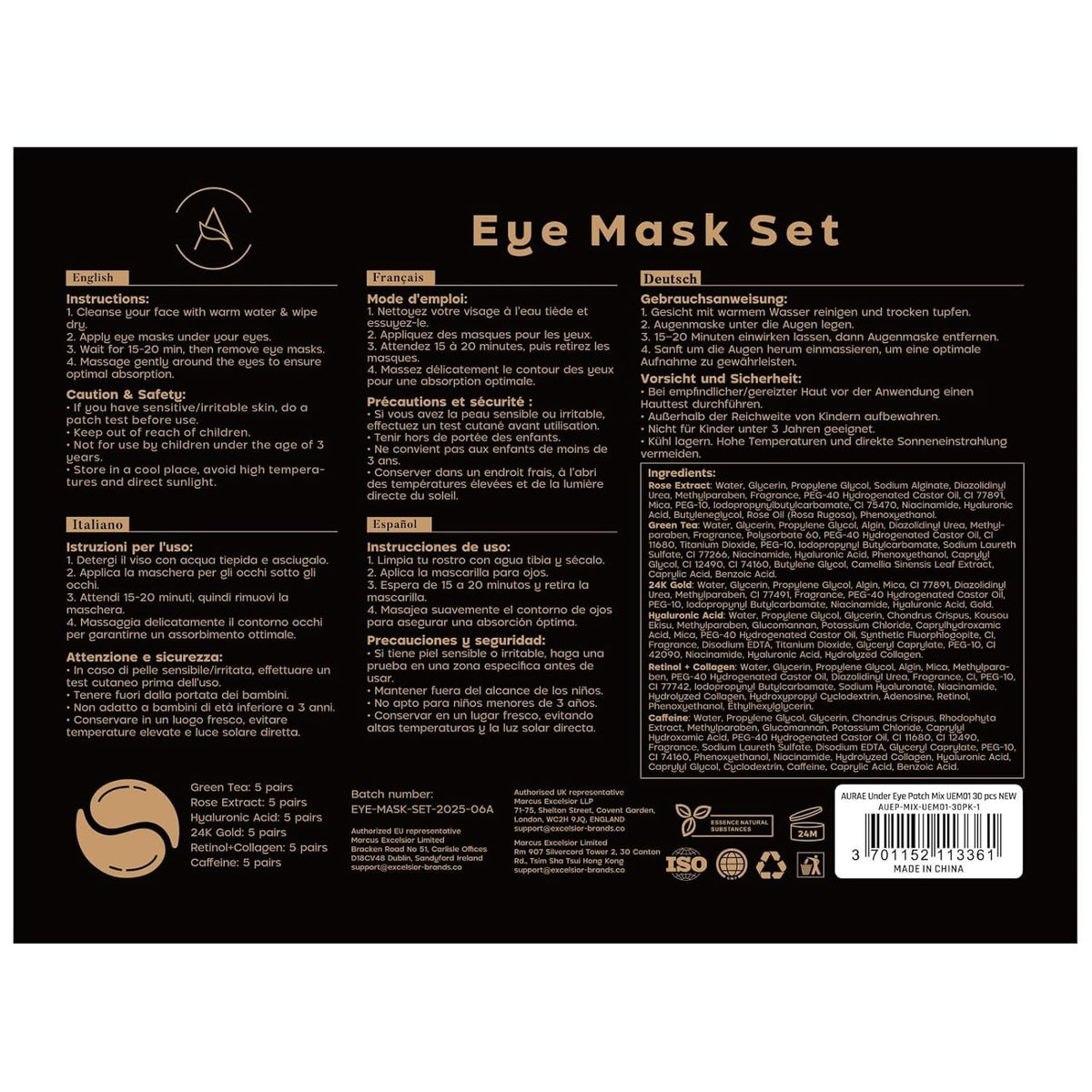 Variety Pack Under Eye Masks for Dark Circles & Puffiness - 30 Pairs